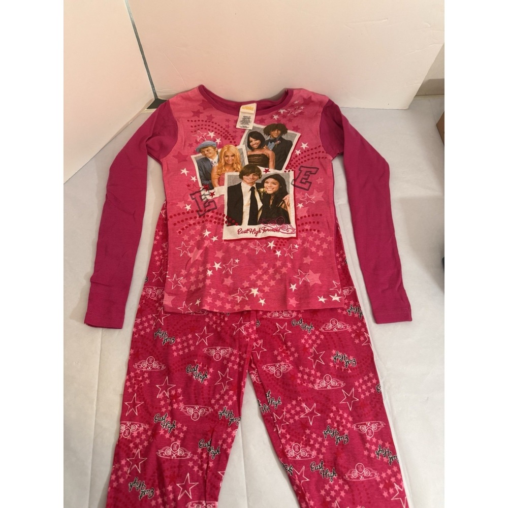 Disney High School Musical Girls Pajama Set Pink Y2K Long Sleeve Size 10 Rare